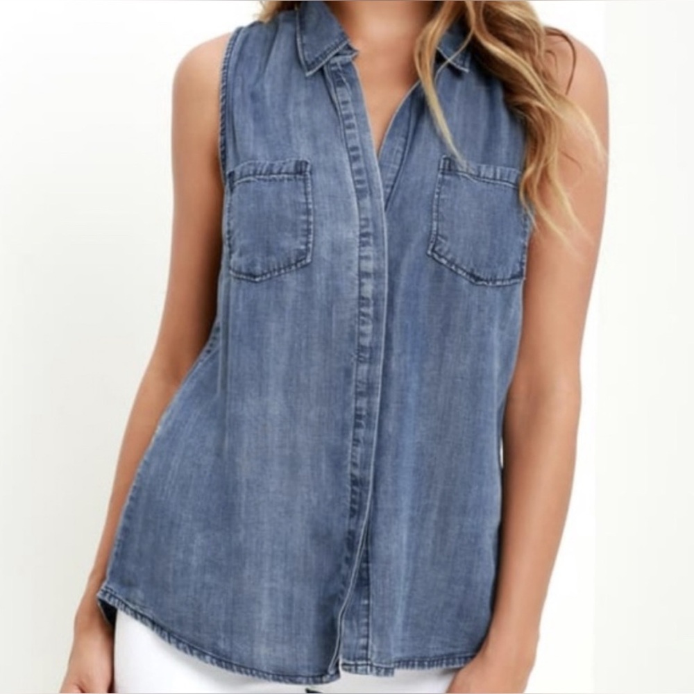 Lulu's Denim Blue Buttoned Collar Tank